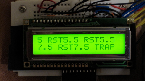 LCD display showing interrupt messages