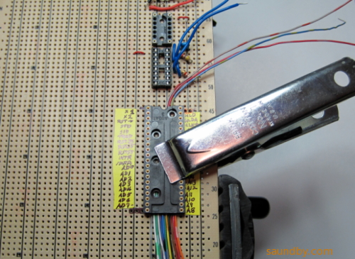 Installing the 40 pin socket on the circuit card.