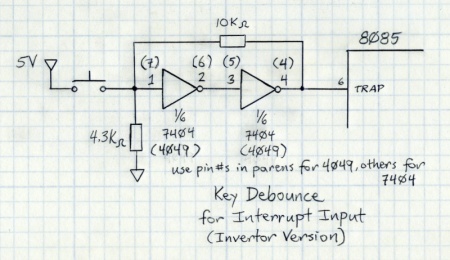Key debounce circuit using 7400 series.