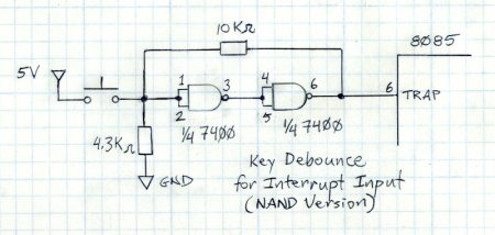 Key debounce circuit using 7400 series.