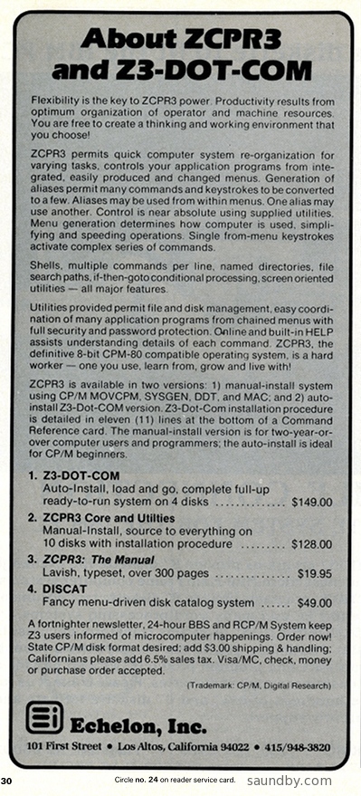 Echelon Inc. ZCPR, ZRDOS, etc. ad.
