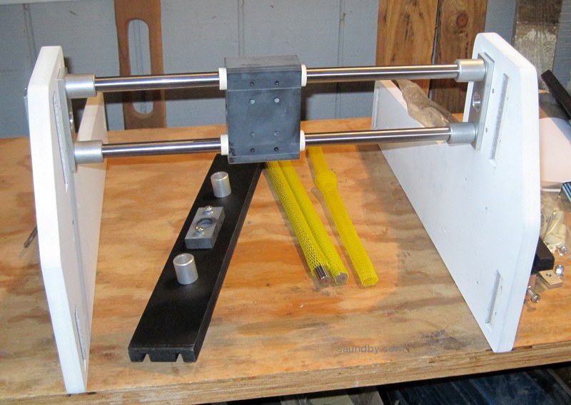 Beginning of assembly of the A4 CNC, with the bridge axis bearing shafts.