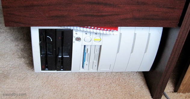 Ampro Little Board System in PC box under my desk with its notebook.